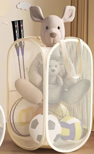 Foldable Mesh Toy Storage Basket, Large Breathable Mesh Laundry Hamper with Handles, Vertical & Horizontal Dual Styles Kids Toy