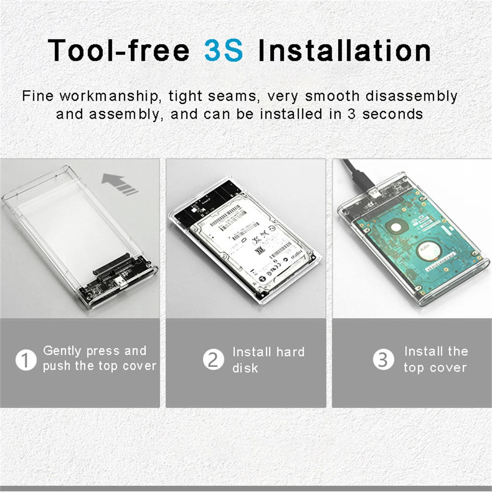 2.5inch USB 3.0 HDD Enclosure SATA SSD Hard Drive Case with 5Gbps Transfer Speed Mobile External Hard Disk Box with Cable