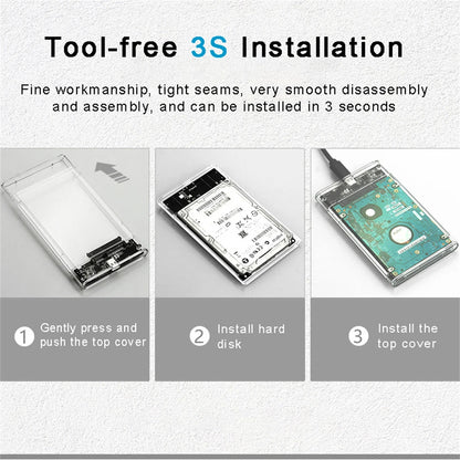2.5inch USB 3.0 HDD Enclosure SATA SSD Hard Drive Case with 5Gbps Transfer Speed Mobile External Hard Disk Box with Cable