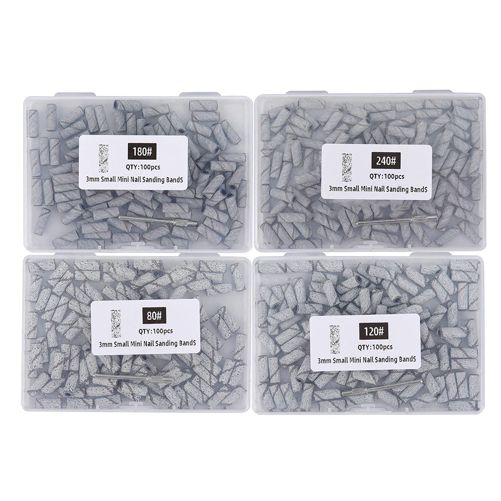 3mm Nail Sanding Bands-80/120/180/240 Grit Mini Nail Drill Bit Electric Nail File Accessory Polishing Manicure Tool 50 2030