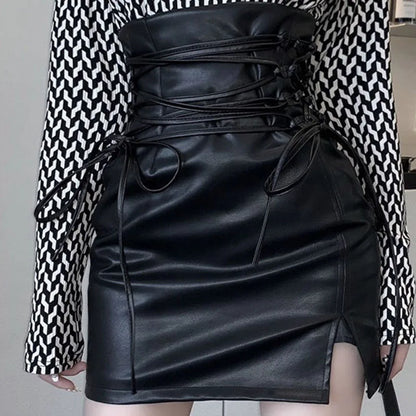 Veloura Black Leather Mini Skirts Women