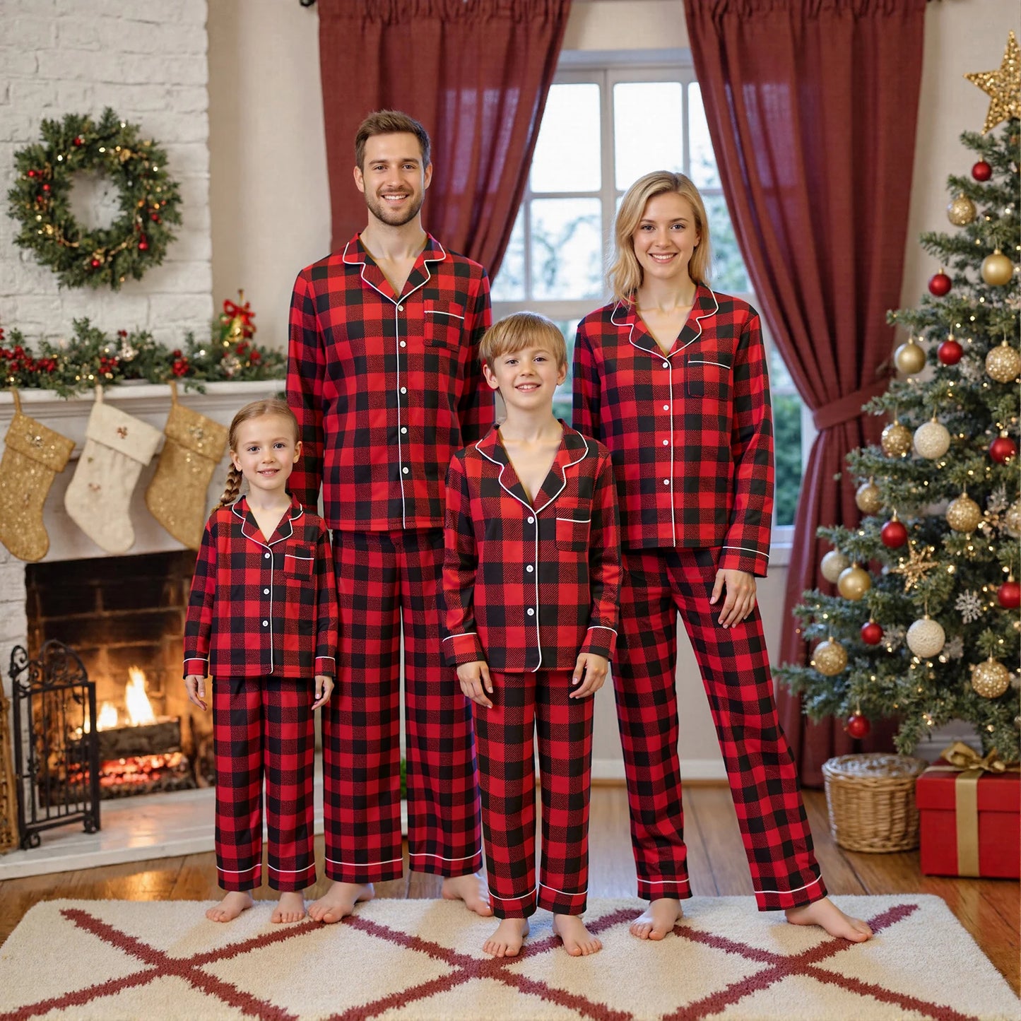 Family Matching Clothes Christmas Pajamas Mother Kids Plaid Pyjamas Set Look Sleepwear Mother And Daughter Father Son Outfits