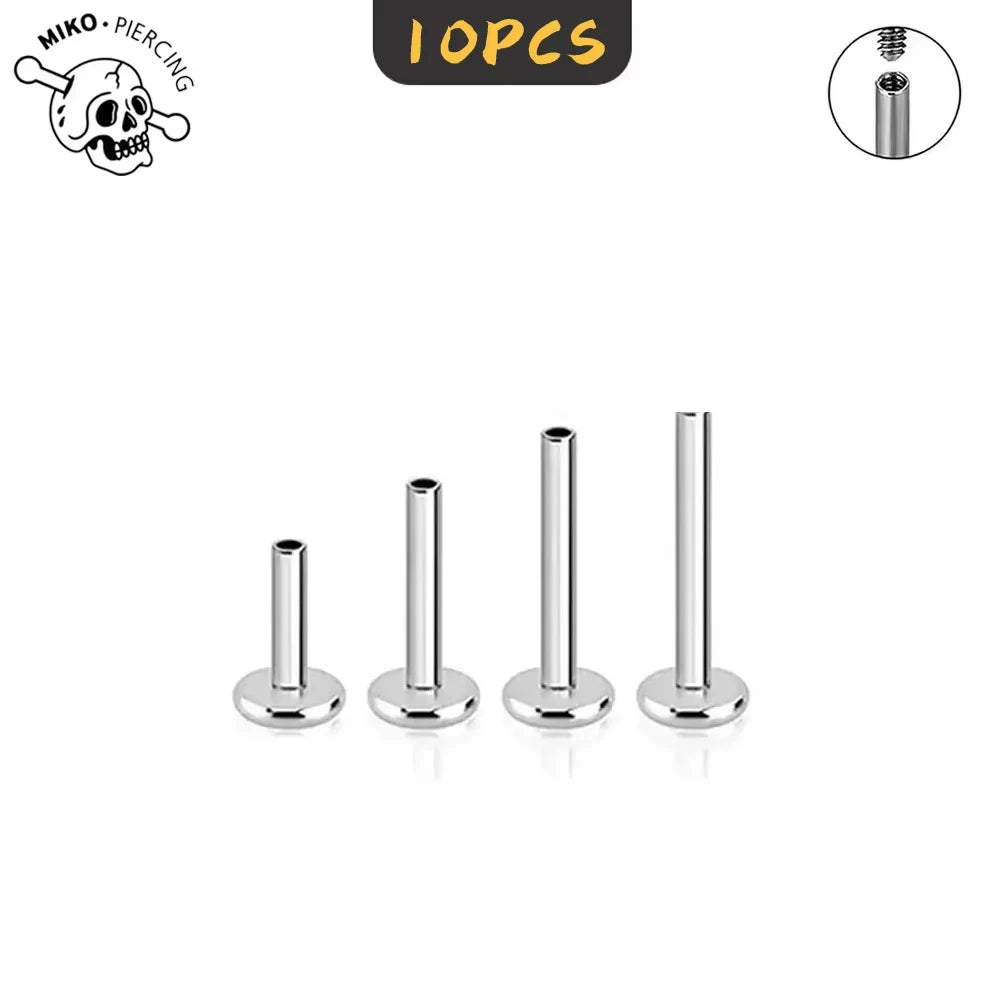 10PCS G23 ASTM F36 Titanium Labret 16G 18G Internal Thread Plug Septum Ear Lips Nose Piercing Tragus Body Jewelry Accessories