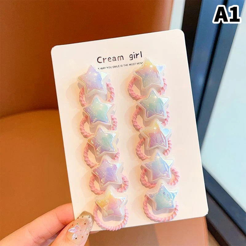 10pcs/set Cute Baby Girl Hair Love Bands Cartoon Love Heart Star Hair Ties Toddler Elastic Rubber Band Kids Hair Ropes Headwear