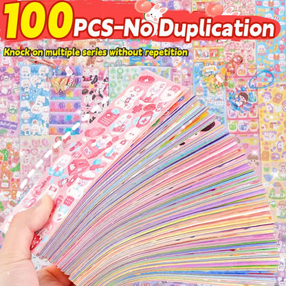 20-200 PCS Cute Stickers Goo Card Kawaii Cartoon Laser Sticker No repeat for Diary DIY School Students Decoration Stationery