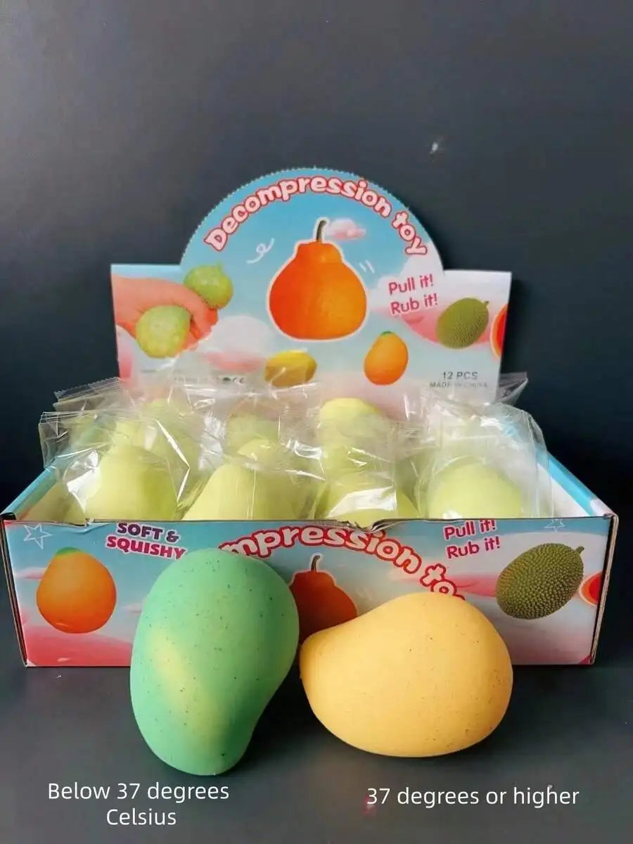 1pc Color Changing Mango Stress Relief Toy, Transforms From Warm Yellow To Green, Super Soft Slow Rebound Squeeze Toy, Cute Real