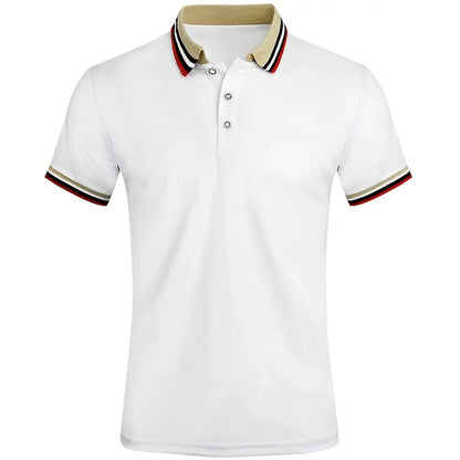 Men Summer Solid Casual Office Breathable Cotton Polo Shirt Fashion Brand Male Business High Quality Striped Short Sleeve Top