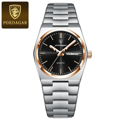 POEDAGAR Top Exquisite Woman Wristwatch Waterproof Luminous Quartz Casual Ladies Watch Date Week Stainless Steel Women's Watches