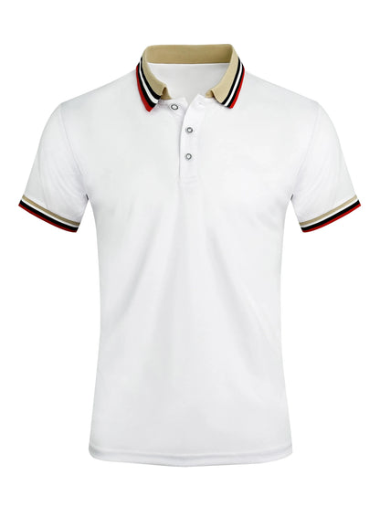 Men Summer Solid Casual Office Breathable Cotton Polo Shirt Fashion Brand Male Business High Quality Striped Short Sleeve Top