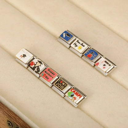 Hapiship 2024 Original Graduate Makeup Anniversary CZ Italian Links Charm Fit 9mm Stainless Steel Bracelet DIY Making DJ1011-A