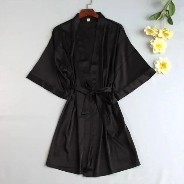 Women Wedding White Bride Robe Morning Gown 3/4 Sleeve Sleepwear Loose Nightgown Female Silk Satin Kimono Bathrobe Lingerie