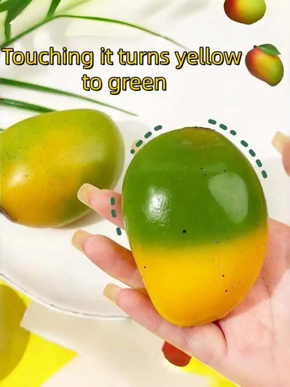 1pc Color Changing Mango Stress Relief Toy, Transforms From Warm Yellow To Green, Super Soft Slow Rebound Squeeze Toy, Cute Real