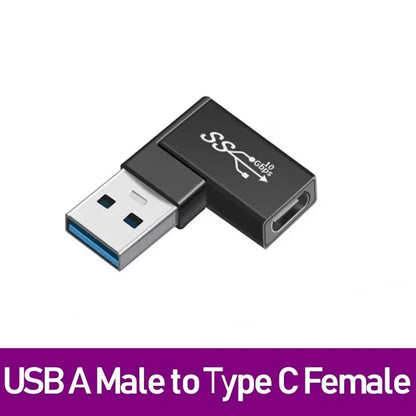 NNBILI USB3.0 Male to Female Right Angle Extension Adapter 90 Degree USB Connector Elbow Adapter 10Gbps For Laptop PC Converter