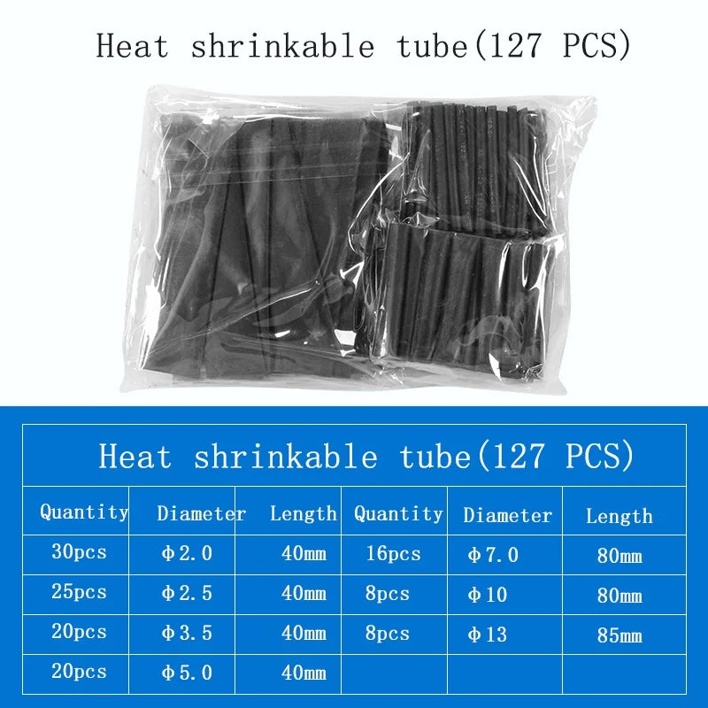 127Pcs 7 Sizes Set Heat Shrink Tubing Ratio 2:1 Heat Shrink Electrical Wire Cable Wrap Assortment Insulation Protection Tube