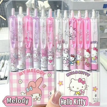 6 Pcs/Set Hello Kitty Melody Limited Edition High Quality Gel Pen Cartoon Series Black 0.5mm Student/Office Daily Stationery