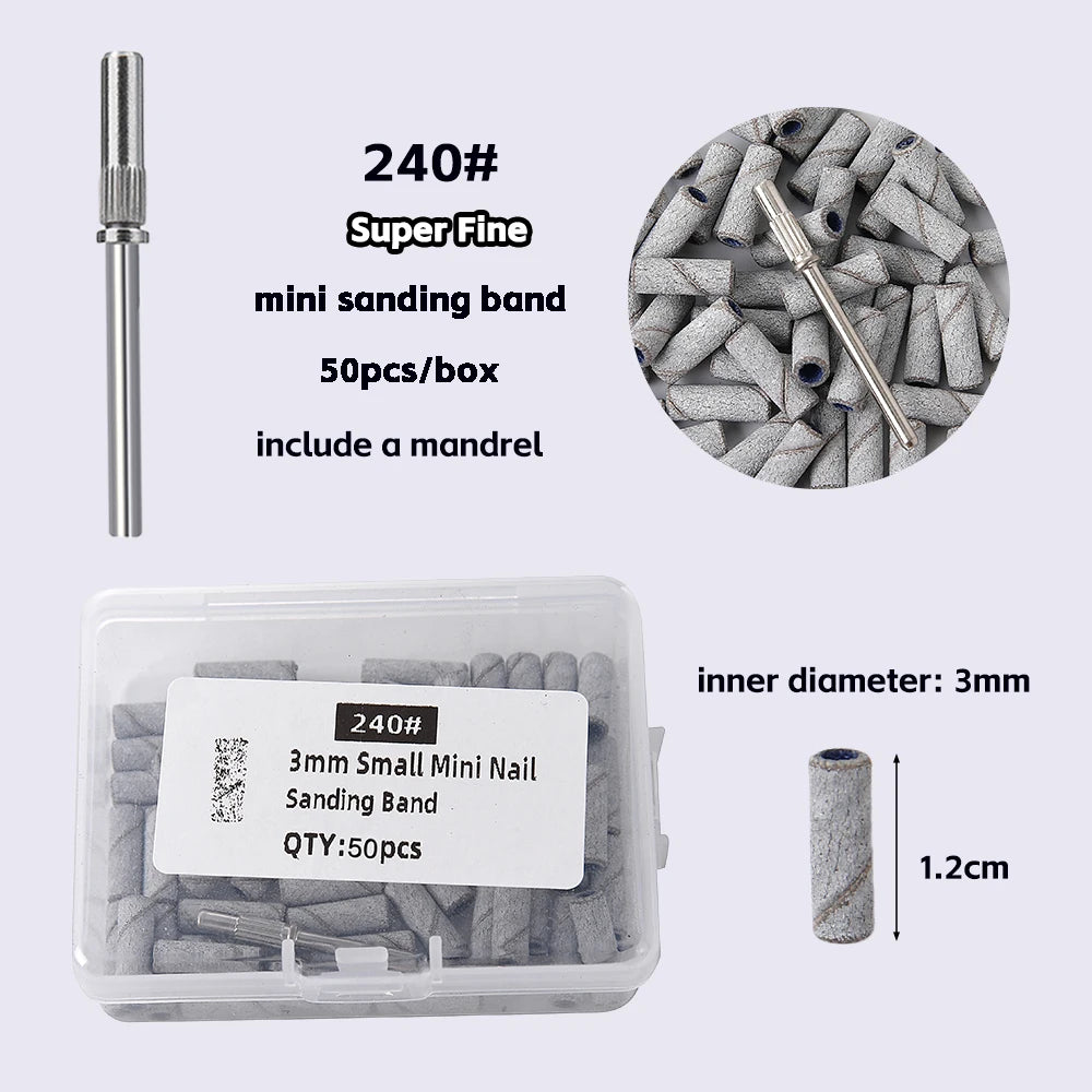 3mm Nail Sanding Bands-80/120/180/240 Grit Mini Nail Drill Bit Electric Nail File Accessory Polishing Manicure Tool 50 2030