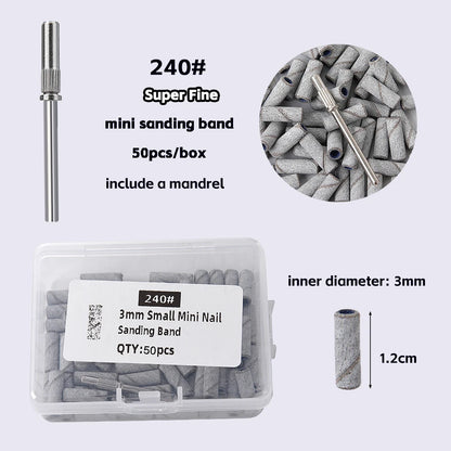 3mm Nail Sanding Bands-80/120/180/240 Grit Mini Nail Drill Bit Electric Nail File Accessory Polishing Manicure Tool 50 2030