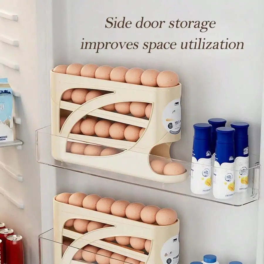 1pc Light Transparent 4-Tier Sliding Egg Dispenser, Automatic Rolling Shatterproof Holder For Fridge & Countertop, Easy-Clean, Washable, Industrial Food Supply Equipment,Space-Saving Refrigerator Side Door Storage Rack For Ki