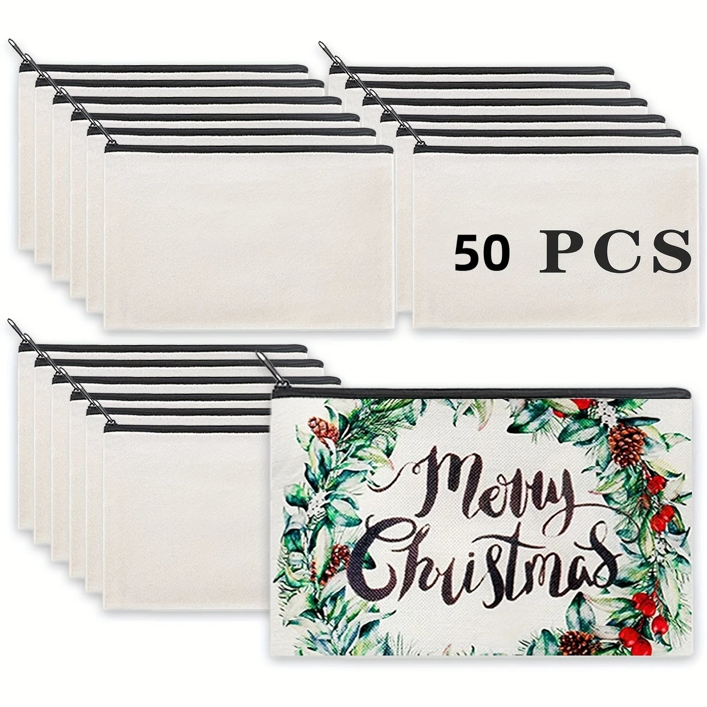 Blank Sublimation Canvas Makeup Bags, Unfinished DIY Heat Transfer Pencil Cases with Clear Window, Ready for Your Custom Design