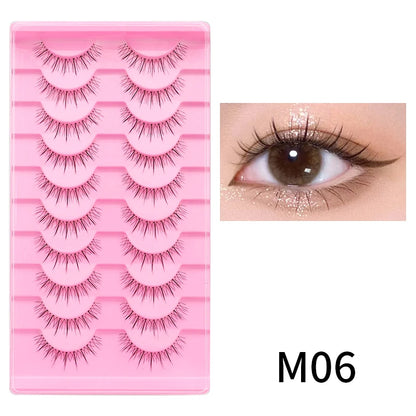 DINGSEN Cat Eye Lashes 10pairs False Eyelashes Natural Eyelashes Anime Winged Clear Band Lashes Fake Eyelash Manga Lashes Makeup