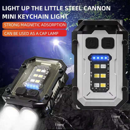 LED Mini Portable Keychain Lamp Multi-functional Strong Magnet COB Flashlight Emergency Lighting and Warning Light