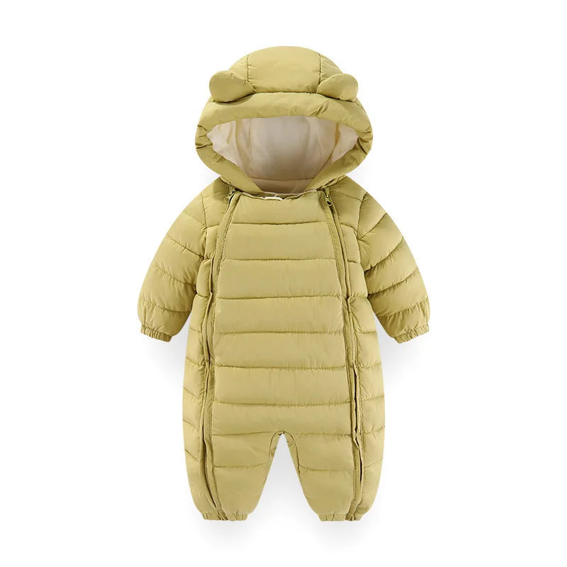 OLEKID 2025 Autumn Winter Baby Overalls Plus Velvet Hooded Warm Baby Girl Jumpsuit Toddler Boys Rompers Infant Newborn Sleepwear