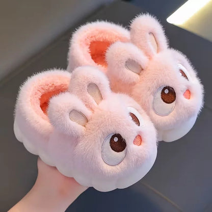 Boys & Girls Autumn Winter Cotton Slippers Kids Slip-On Warm Shoes Cute Rabbit Non-slip Soft Comfortable Plush Home Indoor Shoes