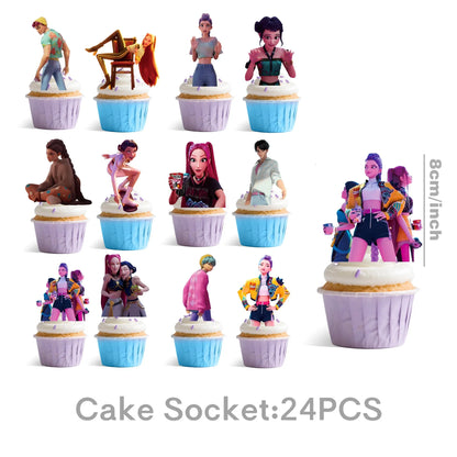 K P Foil Balloon Set Girl Group 1-9 Number & Purple Star Balloons Character Cake Toppers for Birthday Party & Photo Props