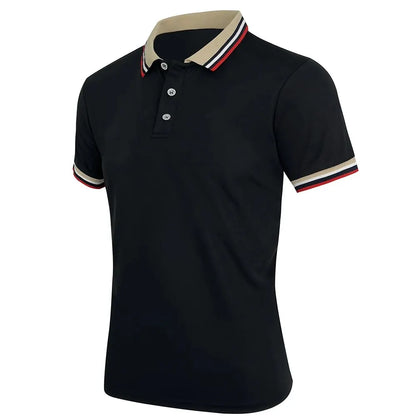 Men Summer Solid Casual Office Breathable Cotton Polo Shirt Fashion Brand Male Business High Quality Striped Short Sleeve Top