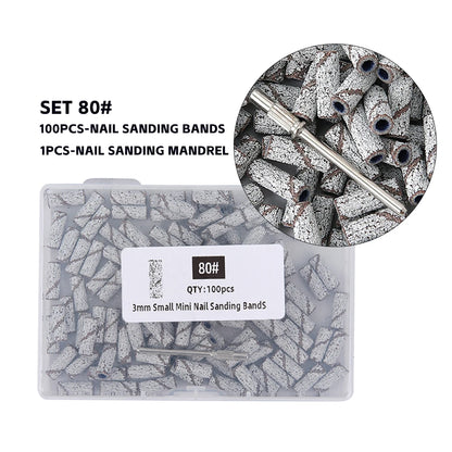 3mm Nail Sanding Bands-80/120/180/240 Grit Mini Nail Drill Bit Electric Nail File Accessory Polishing Manicure Tool 50 2030