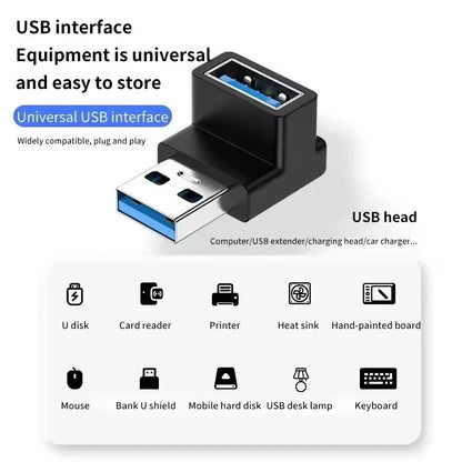 NNBILI USB3.0 Male to Female Right Angle Extension Adapter 90 Degree USB Connector Elbow Adapter 10Gbps For Laptop PC Converter