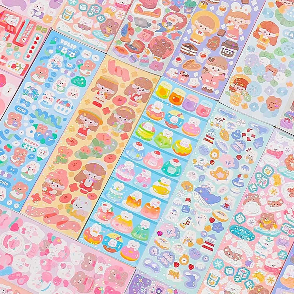 20-200 PCS Cute Stickers Goo Card Kawaii Cartoon Laser Sticker No repeat for Diary DIY School Students Decoration Stationery