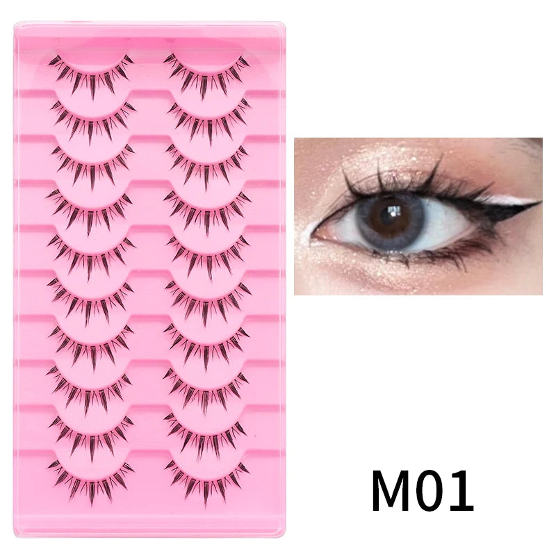 DINGSEN Cat Eye Lashes 10pairs False Eyelashes Natural Eyelashes Anime Winged Clear Band Lashes Fake Eyelash Manga Lashes Makeup