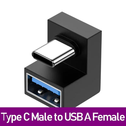 NNBILI USB3.0 Male to Female Right Angle Extension Adapter 90 Degree USB Connector Elbow Adapter 10Gbps For Laptop PC Converter