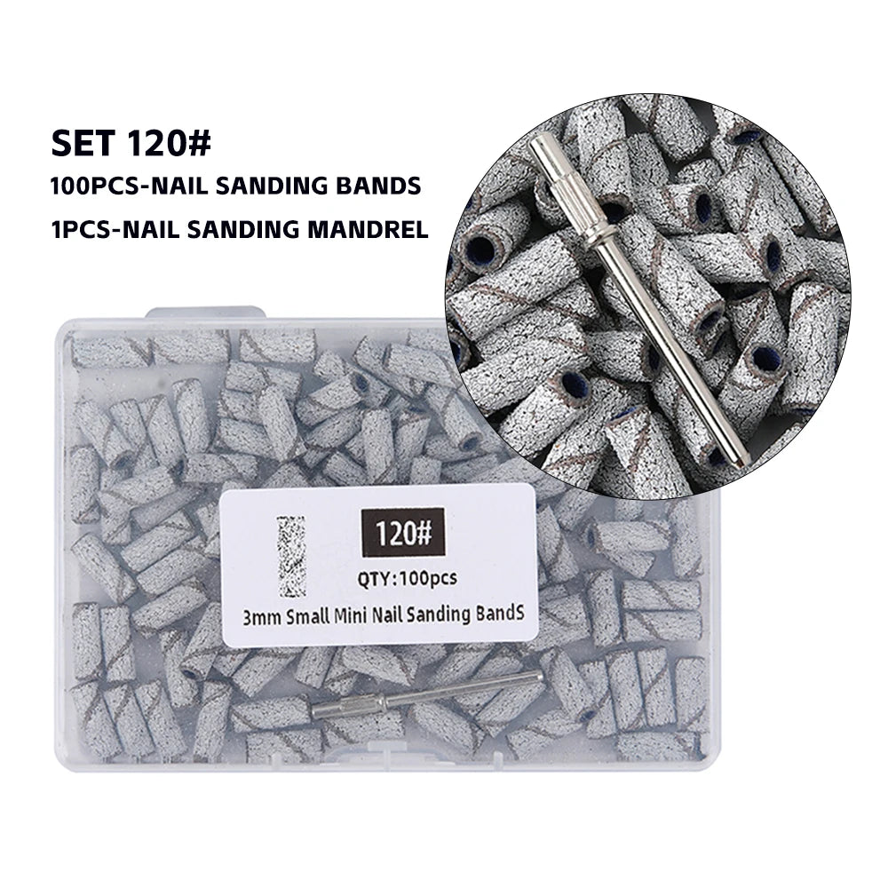 3mm Nail Sanding Bands-80/120/180/240 Grit Mini Nail Drill Bit Electric Nail File Accessory Polishing Manicure Tool 50 2030