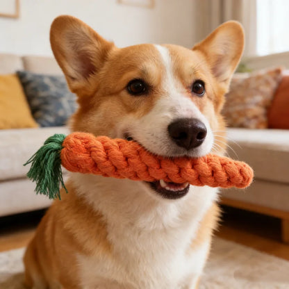 Safe Durable Carrot Dog Bite Rope Braided Chew Toy Resistant Puppy Molar Cleaning Cotton Teething Toy for Pets