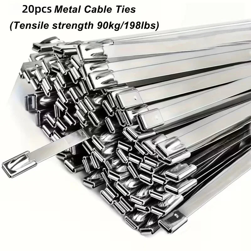 20pcs 10in Stainless Steel Zip Ties | Rustproof Heavy Duty Cable Ties for Automotive, Machinery, Outdoor