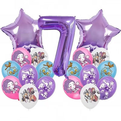 K P Foil Balloon Set Girl Group 1-9 Number & Purple Star Balloons Character Cake Toppers for Birthday Party & Photo Props