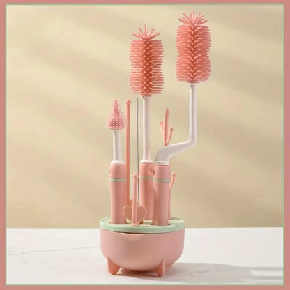 Portable 6 in 1 Baby Bottle Cleaner Set with Drying Rack 2 Silicone Baby Bottle Brushes Straw Brush Nipple Brush & Storage Box