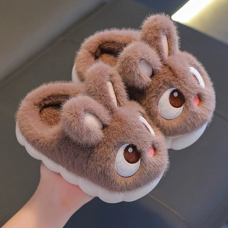Boys & Girls Autumn Winter Cotton Slippers Kids Slip-On Warm Shoes Cute Rabbit Non-slip Soft Comfortable Plush Home Indoor Shoes