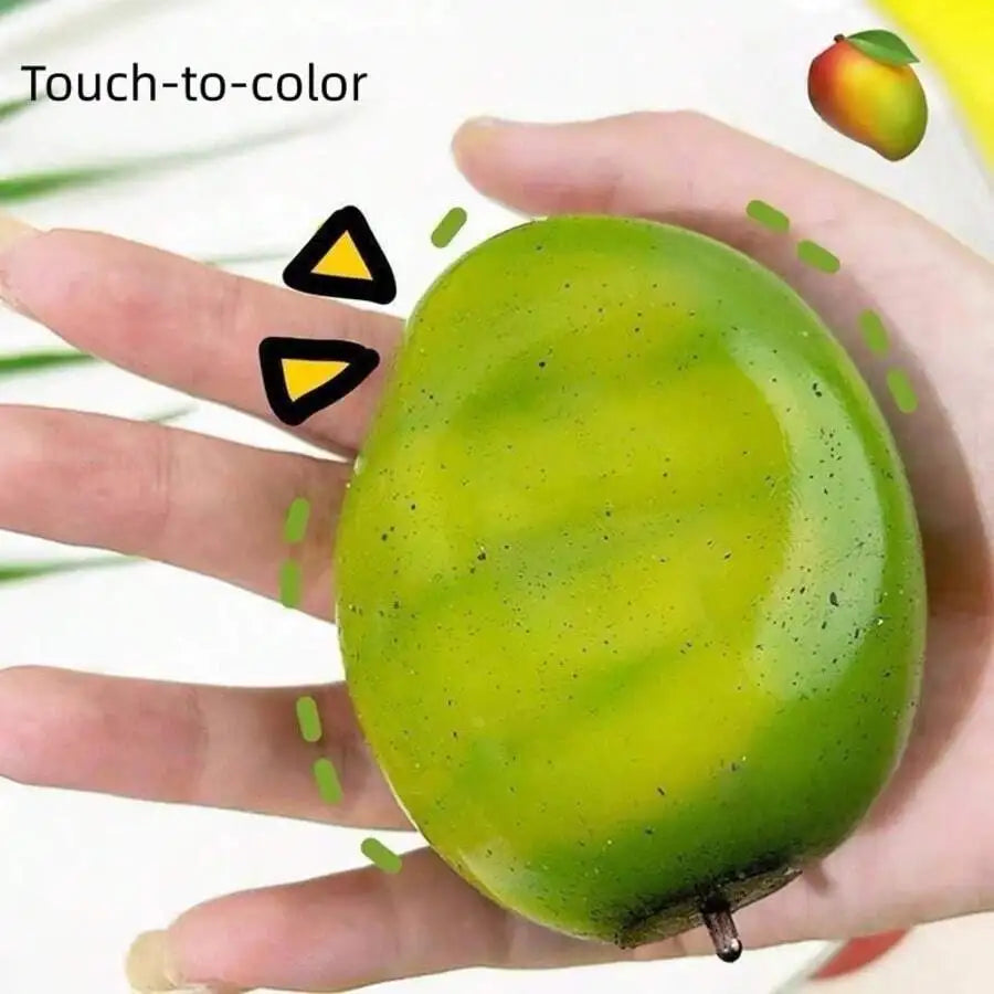 1pc Color Changing Mango Stress Relief Toy, Transforms From Warm Yellow To Green, Super Soft Slow Rebound Squeeze Toy, Cute Real