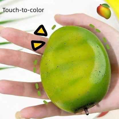 1pc Color Changing Mango Stress Relief Toy, Transforms From Warm Yellow To Green, Super Soft Slow Rebound Squeeze Toy, Cute Real