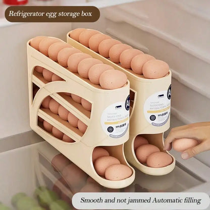 1pc Light Transparent 4-Tier Sliding Egg Dispenser, Automatic Rolling Shatterproof Holder For Fridge & Countertop, Easy-Clean, Washable, Industrial Food Supply Equipment,Space-Saving Refrigerator Side Door Storage Rack For Ki