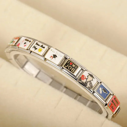 Hapiship 2024 Original Graduate Makeup Anniversary CZ Italian Links Charm Fit 9mm Stainless Steel Bracelet DIY Making DJ1011-A