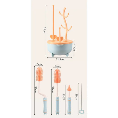 Portable 6 in 1 Baby Bottle Cleaner Set with Drying Rack 2 Silicone Baby Bottle Brushes Straw Brush Nipple Brush & Storage Box
