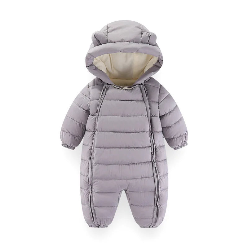 OLEKID 2025 Autumn Winter Baby Overalls Plus Velvet Hooded Warm Baby Girl Jumpsuit Toddler Boys Rompers Infant Newborn Sleepwear