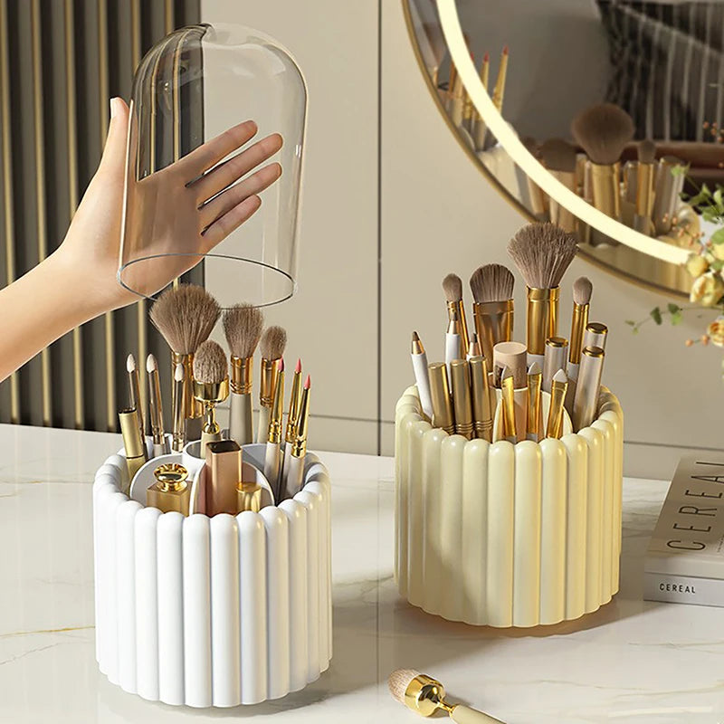 Makeup Brush Holder 360° Rotating With Lid Lipstick Eyebrow Pencil Holder Eye Shadow Storage Box Luxury Cosmetic Organizer