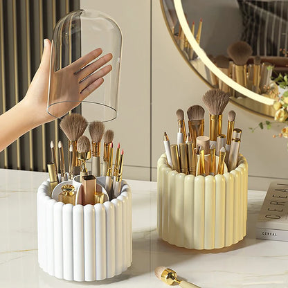 Makeup Brush Holder 360° Rotating With Lid Lipstick Eyebrow Pencil Holder Eye Shadow Storage Box Luxury Cosmetic Organizer