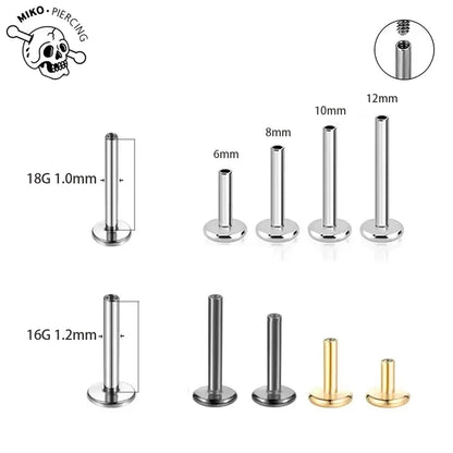 10PCS G23 ASTM F36 Titanium Labret 16G 18G Internal Thread Plug Septum Ear Lips Nose Piercing Tragus Body Jewelry Accessories