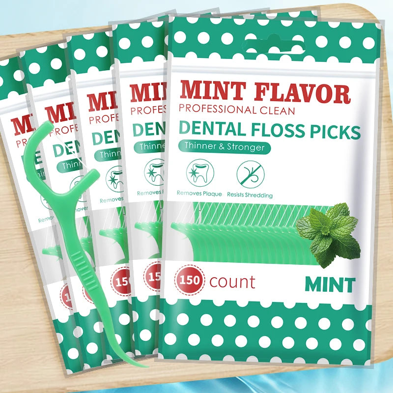 300pcs Mint Adult Dental Floss Sticks - Ultra-Fine Flosser Home Set - Portable Toothpick Thread Dental Floss Box